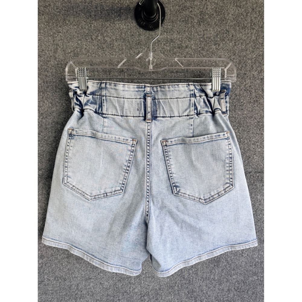 Express Womens Light Wash Denim Paperbag Midi Super High Rise Shorts Size 0 - Picture 3 of 4